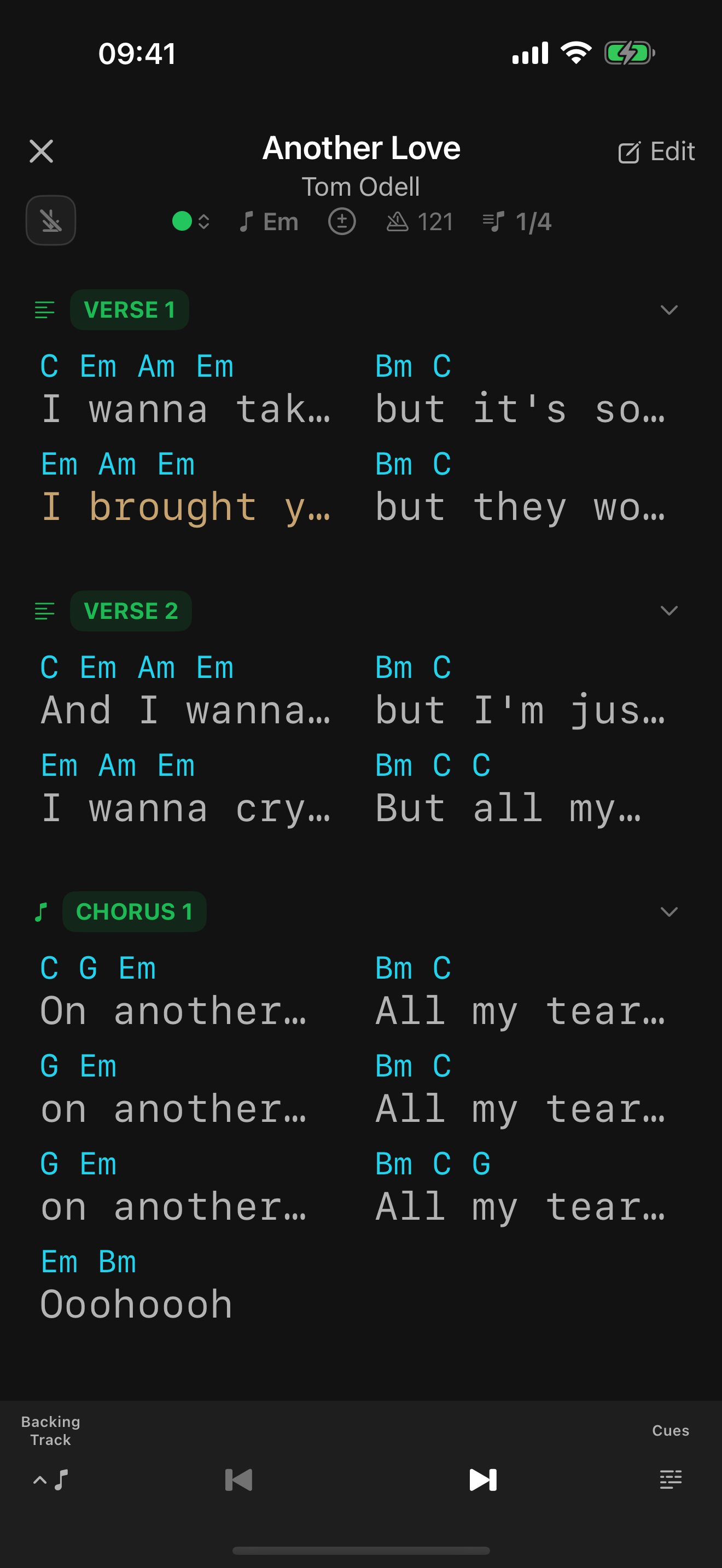 Cues mode — first words only