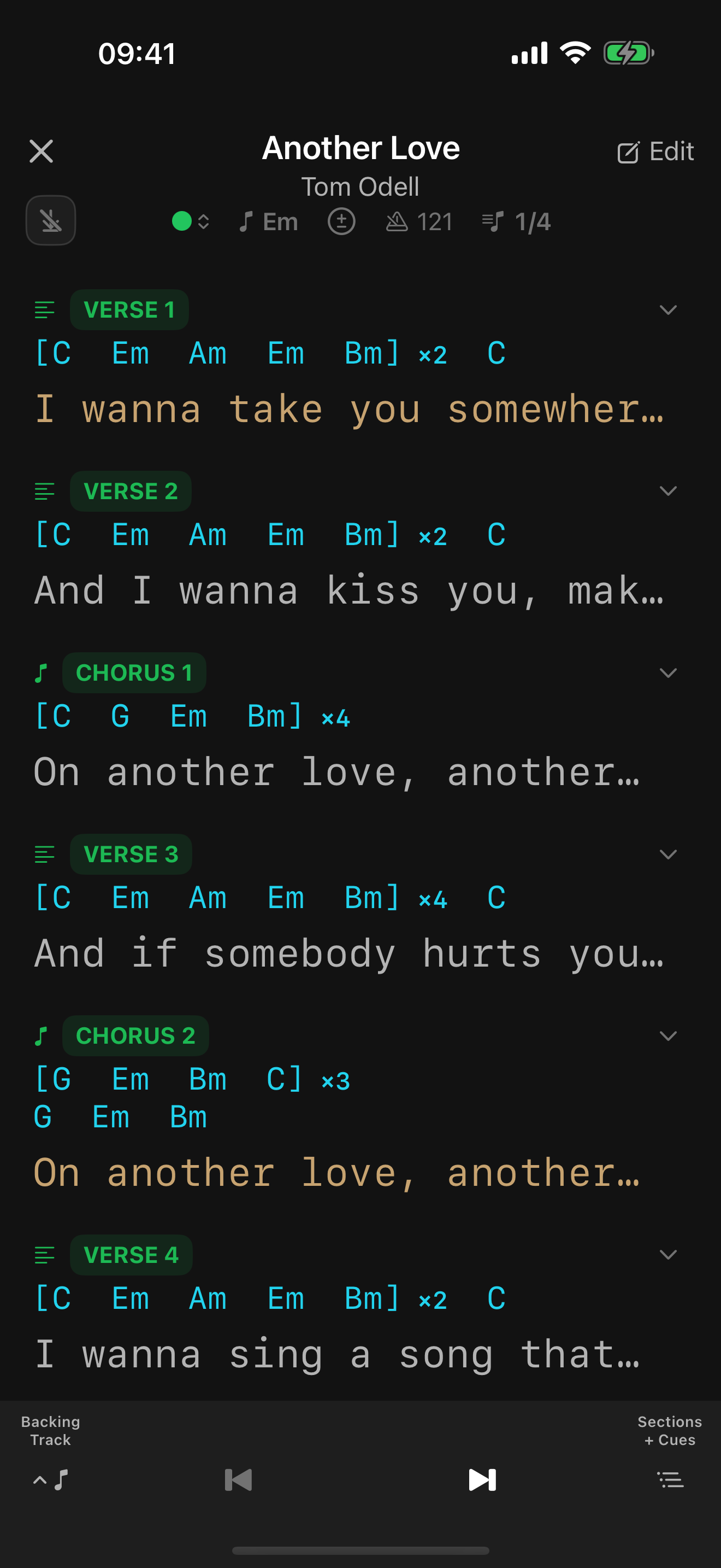Sections with cues
